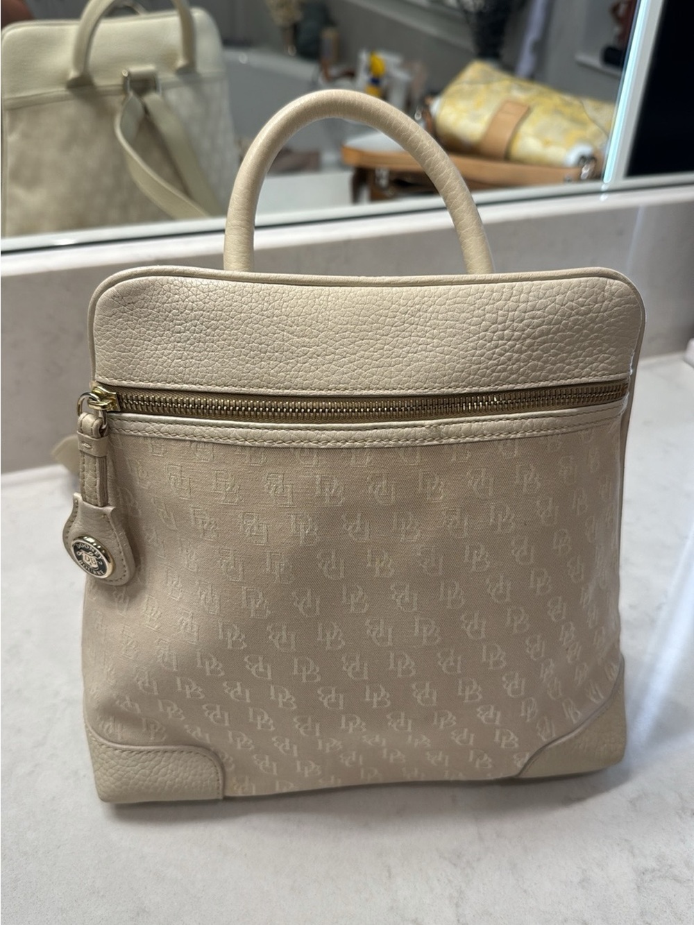Dooney & Burke Y2K Backpack Monogram leather white ivory tan